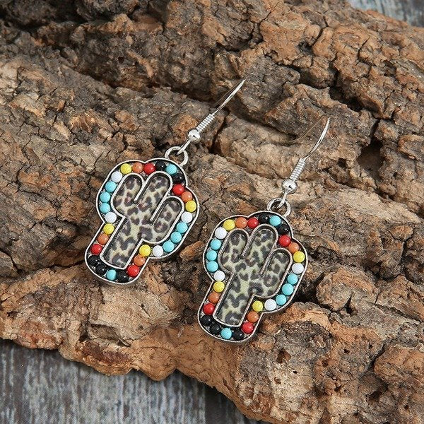 Wholesale bohemian cactus leopard pattern alloy earrings JDC-ES-GSMQ002 Earrings 妙奇 Wholesale Jewelry JoyasDeChina Joyas De China