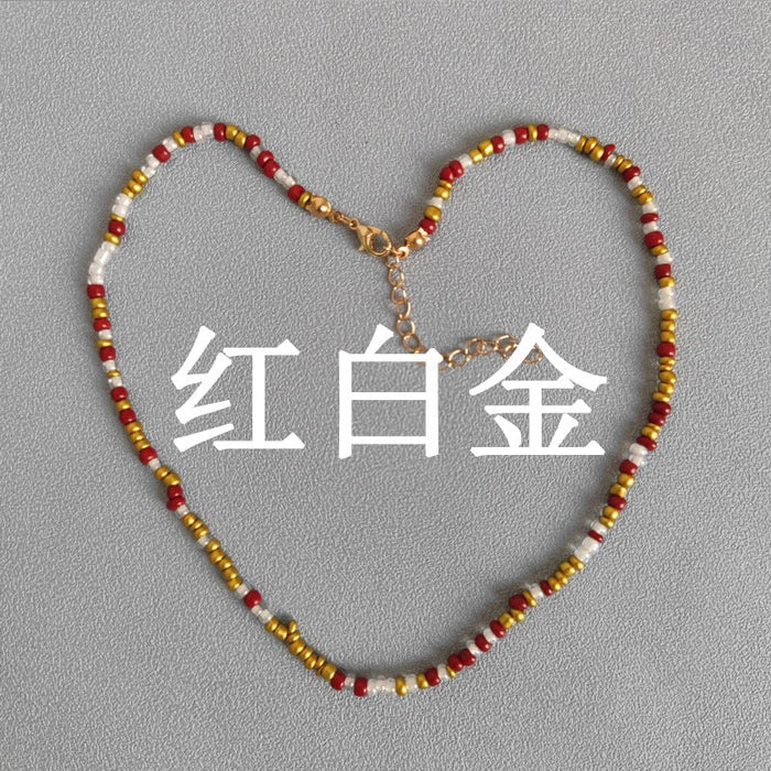 Wholesale Bohemian colored rice Bead Necklace JDC-NE-YinH007 Necklaces 颖皓 red white Wholesale Jewelry JoyasDeChina Joyas De China