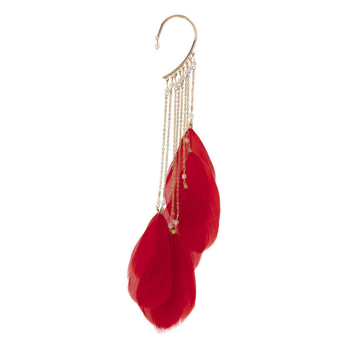 Wholesale bohemian feather alloy imitation crystal earrings JDC-ES-DN002 Earrings 道妮 red Wholesale Jewelry JoyasDeChina Joyas De China