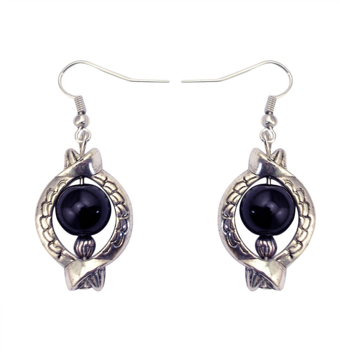 Wholesale Bohemian Silver Plated Turquoise Alloy Earrings JDC-ES-Yunl013 Earrings 云罗 black Wholesale Jewelry JoyasDeChina Joyas De China