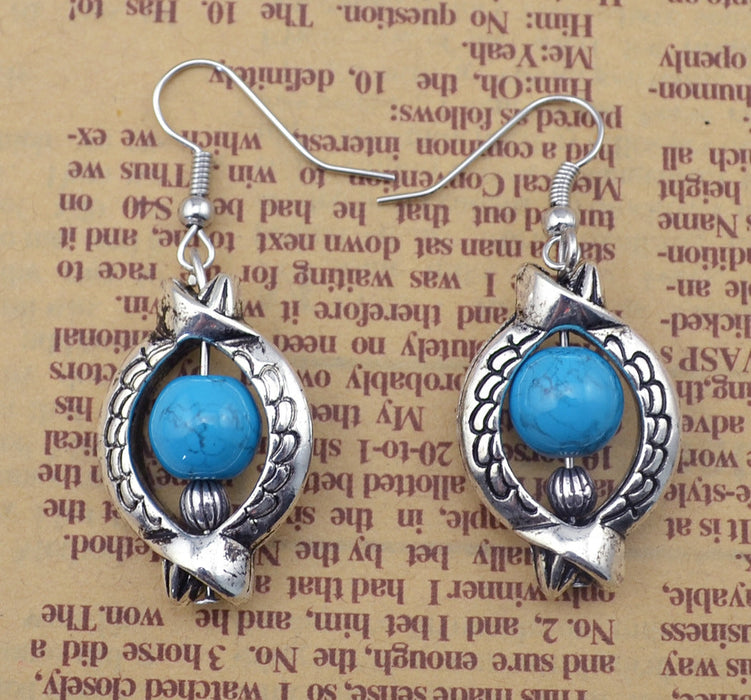 Wholesale Bohemian Silver Plated Turquoise Alloy Earrings JDC-ES-Yunl013 Earrings 云罗 blue Wholesale Jewelry JoyasDeChina Joyas De China