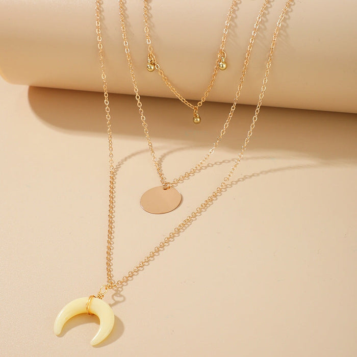 Wholesale Boho Alloy Disc Moon Resin Necklace JDC-NE-C234 Necklaces 陌茗 Wholesale Jewelry JoyasDeChina Joyas De China