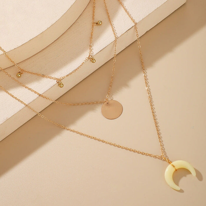 Wholesale Boho Alloy Disc Moon Resin Necklace JDC-NE-C234 Necklaces 陌茗 Wholesale Jewelry JoyasDeChina Joyas De China