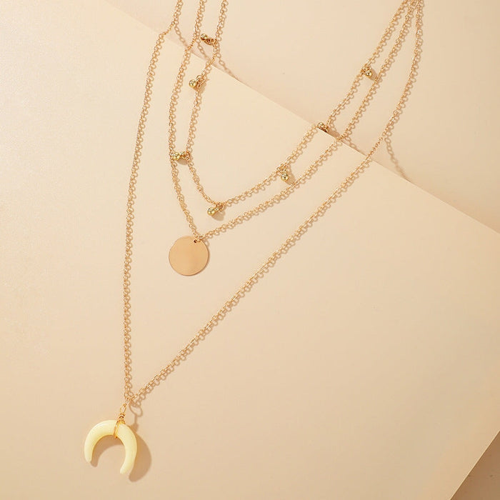 Wholesale Boho Alloy Disc Moon Resin Necklace JDC-NE-C234 Necklaces 陌茗 Wholesale Jewelry JoyasDeChina Joyas De China