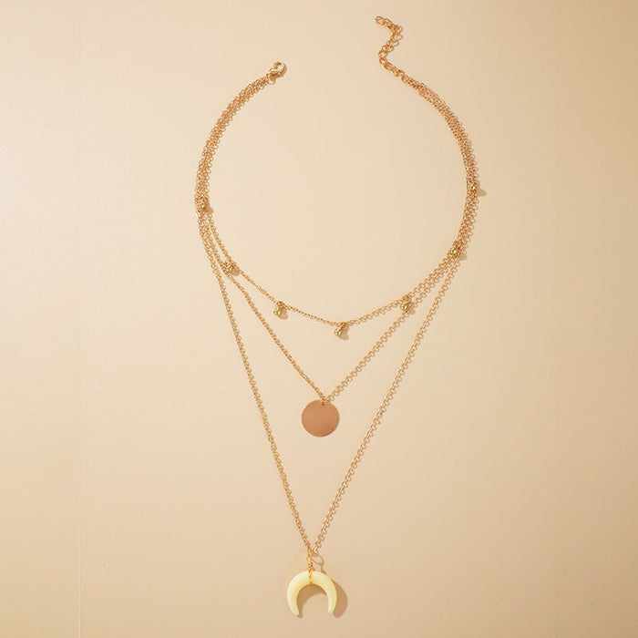 Wholesale Boho Alloy Disc Moon Resin Necklace JDC-NE-C234 Necklaces 陌茗 8876 Wholesale Jewelry JoyasDeChina Joyas De China