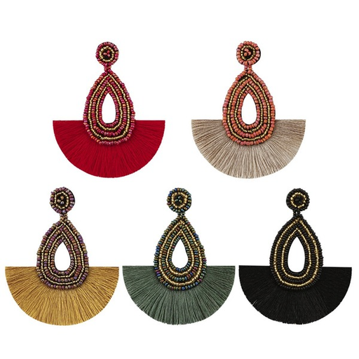 Wholesale Boho Beads Embroidery Thread Microfiber Tassel Earrings JDC-ES-GSJM085 Earrings 杰米 Wholesale Jewelry JoyasDeChina Joyas De China