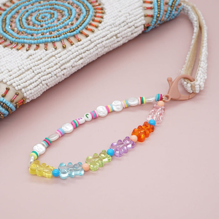 Wholesale Boho Bear Resin Rice Beads Acrylic Beaded Lanyard Keychain JDC-KC-Yuxz017 Keychains 煜星珠 Wholesale Jewelry JoyasDeChina Joyas De China