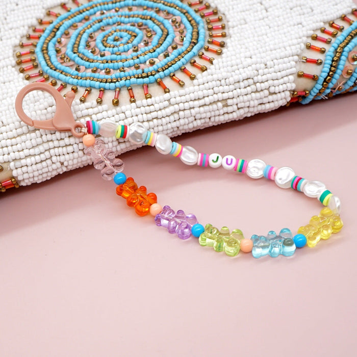 Wholesale Boho Bear Resin Rice Beads Acrylic Beaded Lanyard Keychain JDC-KC-Yuxz017 Keychains 煜星珠 Wholesale Jewelry JoyasDeChina Joyas De China