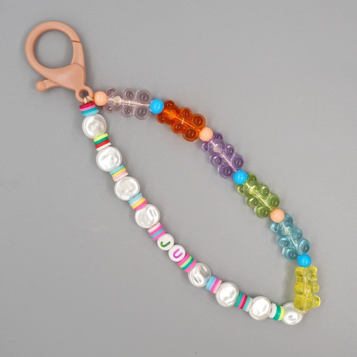 Wholesale Boho Bear Resin Rice Beads Acrylic Beaded Lanyard Keychain JDC-KC-Yuxz017 Keychains 煜星珠 QT-K210232A Wholesale Jewelry JoyasDeChina Joyas De China