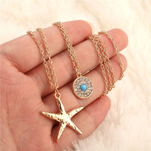 Wholesale Boho Diamond Round Turquoise Starfish Alloy Necklace JDC-NE-C236 Necklaces 陌茗 Wholesale Jewelry JoyasDeChina Joyas De China