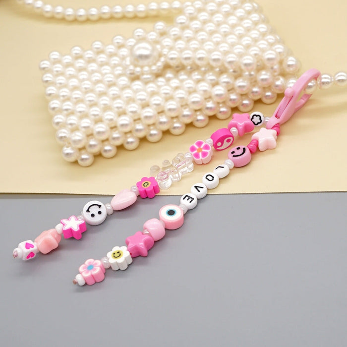 Wholesale Boho Pentagram Devil Eyes Smiley Rice Beads Acrylic Beaded Lanyard Keychain JDC-KC-Yuxz013 Keychains 煜星珠 Wholesale Jewelry JoyasDeChina Joyas De China
