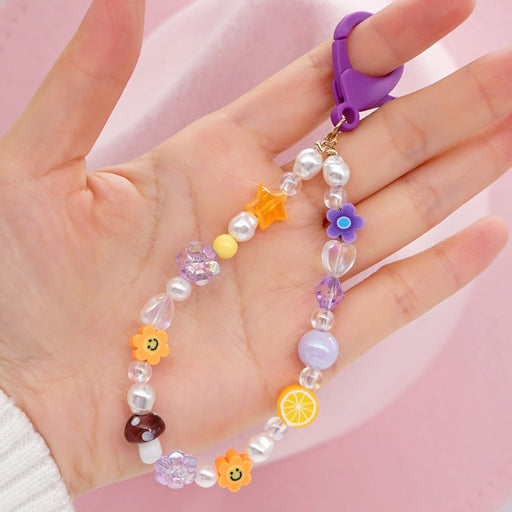 Wholesale Boho Pentagram Smiley Face Rice Beads Acrylic Beaded Lanyard Keychain JDC-KC-Yuxz014 Keychains 煜星珠 QT-K210239A Wholesale Jewelry JoyasDeChina Joyas De China