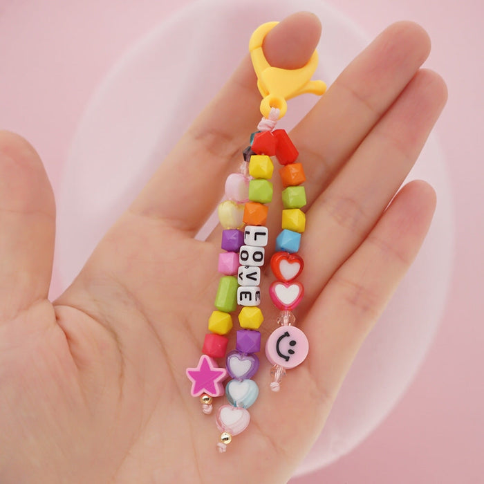 Wholesale Boho Rainbow Pentagram Smiley Face Rice Beads Acrylic Beaded Lanyard Keychain JDC-KC-Yuxz015 Keychains 煜星珠 QT-K210156A Wholesale Jewelry JoyasDeChina Joyas De China