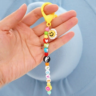 Wholesale Boho Resin Acrylic Imitation Pearl Beaded Flower Smiley Lanyard Keychain JDC-KC-Yuxz002 Keychains 煜星珠 Wholesale Jewelry JoyasDeChina Joyas De China
