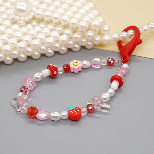 Wholesale Boho Resin Acrylic Imitation Pearl Beaded Flower Smiley Lanyard Keychain JDC-KC-Yuxz003 Keychains 煜星珠 Wholesale Jewelry JoyasDeChina Joyas De China