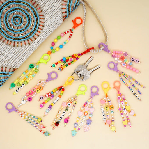 Wholesale Boho Resin Acrylic Imitation Pearl Beaded Rainbow Smiley Lanyard Keychain JDC-KC-Yuxz004 Keychains 煜星珠 Wholesale Jewelry JoyasDeChina Joyas De China