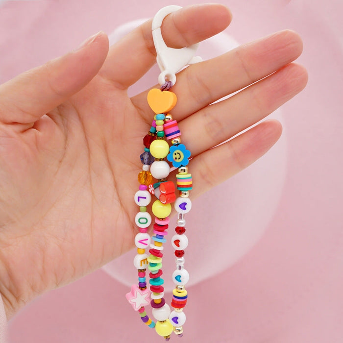 Wholesale Boho Resin Soft Pottery Hand Woven Beaded Flower Smiley Lanyard Keychain JDC-KC-Yuxz001 Keychains 煜星珠 Wholesale Jewelry JoyasDeChina Joyas De China