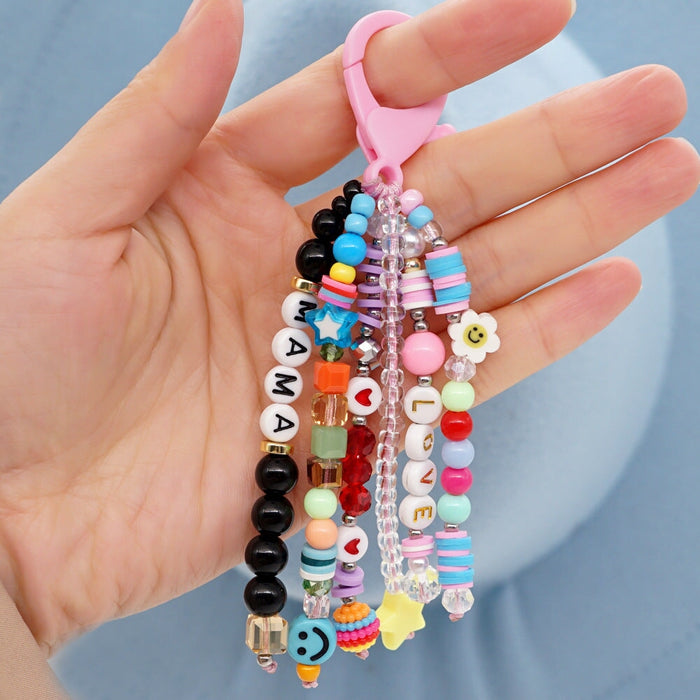 Wholesale Boho Resin Soft Pottery Hand Woven Beaded Flower Smiley Lanyard Keychain JDC-KC-Yuxz001 Keychains 煜星珠 QT-K210260A Wholesale Jewelry JoyasDeChina Joyas De China