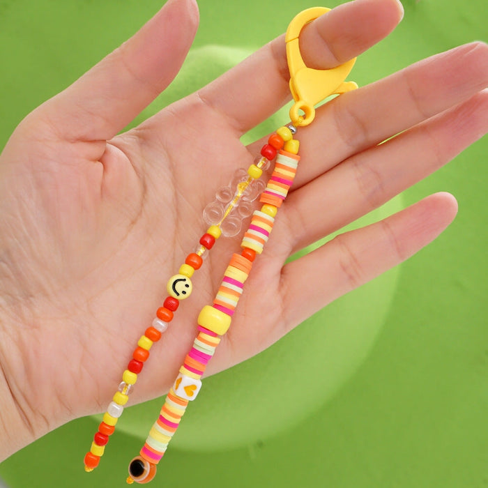 Wholesale Boho Resin Soft Pottery Hand Woven Beaded Flower Smiley Lanyard Keychain JDC-KC-Yuxz001 Keychains 煜星珠 QT-K210262B Wholesale Jewelry JoyasDeChina Joyas De China