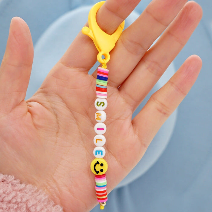 Wholesale Boho Resin Soft Pottery Hand Woven Beaded Flower Smiley Lanyard Keychain JDC-KC-Yuxz001 Keychains 煜星珠 RT-K210102A Wholesale Jewelry JoyasDeChina Joyas De China