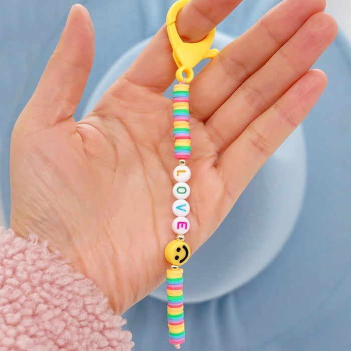 Wholesale Boho Resin Soft Pottery Hand Woven Beaded Flower Smiley Lanyard Keychain JDC-KC-Yuxz001 Keychains 煜星珠 RT-K210102C Wholesale Jewelry JoyasDeChina Joyas De China