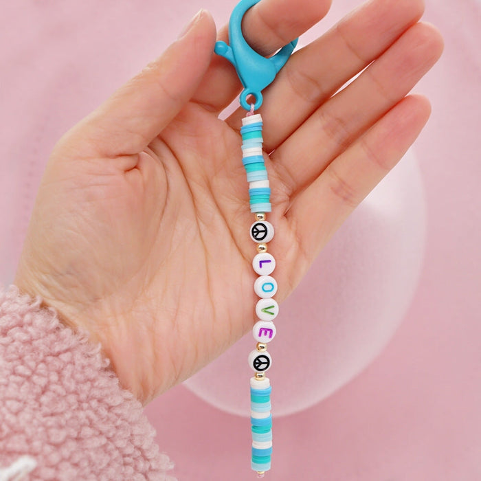 Wholesale Boho Resin Soft Pottery Hand Woven Beaded Flower Smiley Lanyard Keychain JDC-KC-Yuxz001 Keychains 煜星珠 RT-K210102F Wholesale Jewelry JoyasDeChina Joyas De China