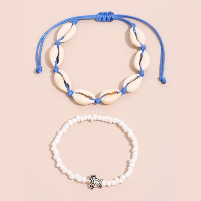 Wholesale Boho Shell Turtle Beaded Alloy Anklet JDC-AS-YeB009 anklets 烨贝 AF149-03 blue Wholesale Jewelry JoyasDeChina Joyas De China