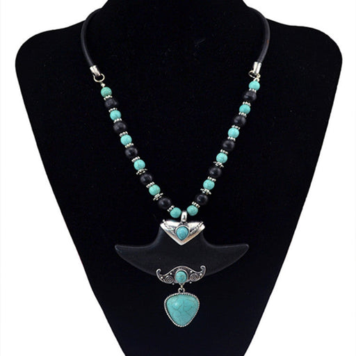 Wholesale Boho Style Leather Chain Turquoise Alloy Necklace JDC-NE-Yunl022 Necklaces 云罗 Wholesale Jewelry JoyasDeChina Joyas De China