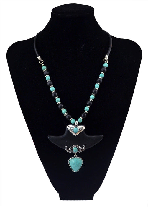 Wholesale Boho Style Leather Chain Turquoise Alloy Necklace JDC-NE-Yunl022 Necklaces 云罗 Wholesale Jewelry JoyasDeChina Joyas De China