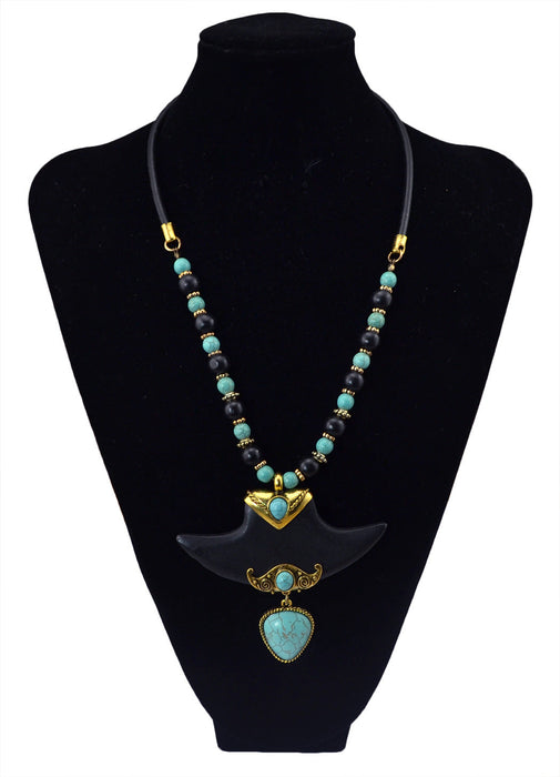 Wholesale Boho Style Leather Chain Turquoise Alloy Necklace JDC-NE-Yunl022 Necklaces 云罗 gold Wholesale Jewelry JoyasDeChina Joyas De China