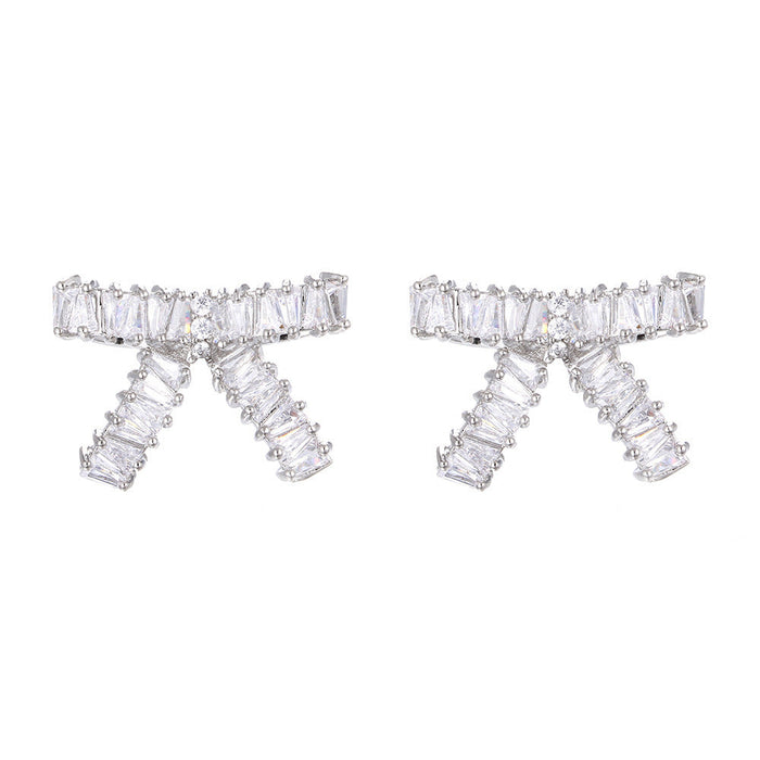 Wholesale Bow 925 Silver Post Zircon Earrings JDC-ES-XuF107 Earrings 旭帆 white Wholesale Jewelry JoyasDeChina Joyas De China