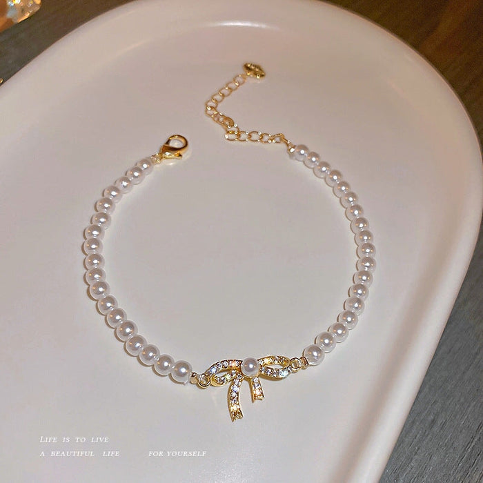 Wholesale bow pearl alloy bracelet JDC-BT-BaoY007 Bracelet 宝钰 Wholesale Jewelry JoyasDeChina Joyas De China