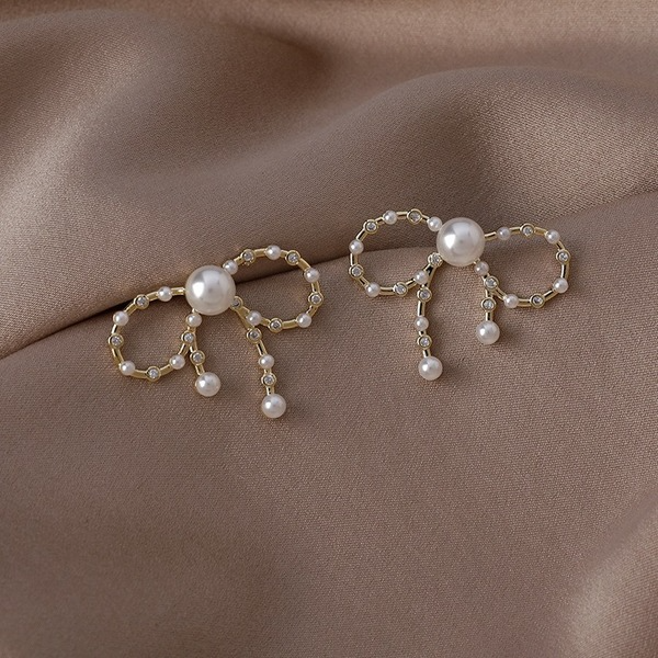 Wholesale bow pearl earrings JDC-ES-W338 Earrings JoyasDeChina Wholesale Jewelry JoyasDeChina Joyas De China