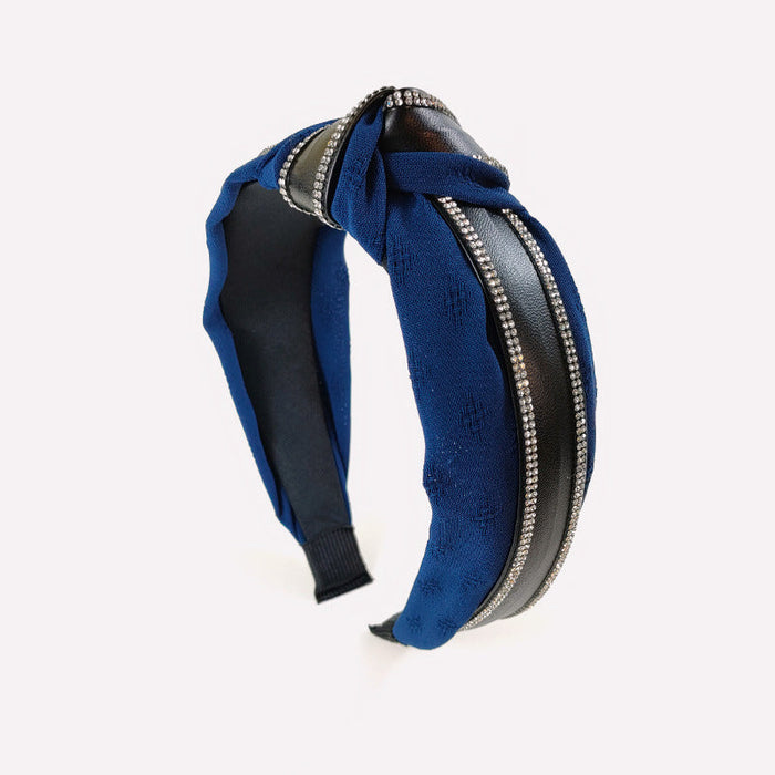 Wholesale bowknot fabric headband JDC-HD-O210 Headband JoyasDeChina Navy blue+black leather drill knotted hairband Wholesale Jewelry JoyasDeChina Joyas De China