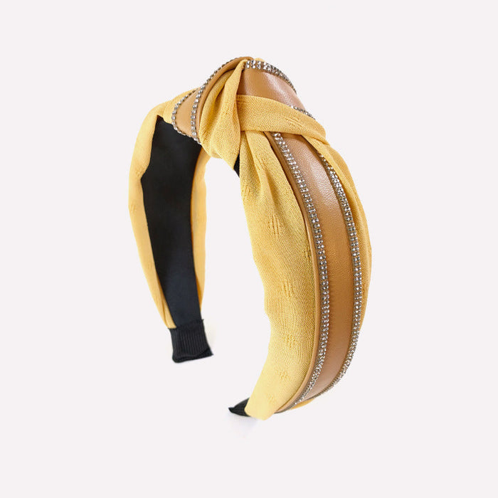 Wholesale bowknot fabric headband JDC-HD-O210 Headband JoyasDeChina Yellow+yellow leather drill knotted hairband Wholesale Jewelry JoyasDeChina Joyas De China