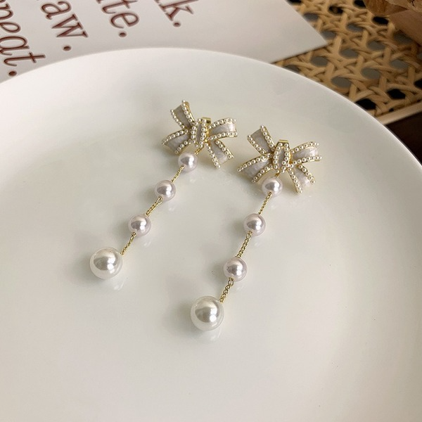 Wholesale Bowknot Pearl Tassel Alloy Earrings JDC-ES-W400 Earrings JoyasDeChina Wholesale Jewelry JoyasDeChina Joyas De China