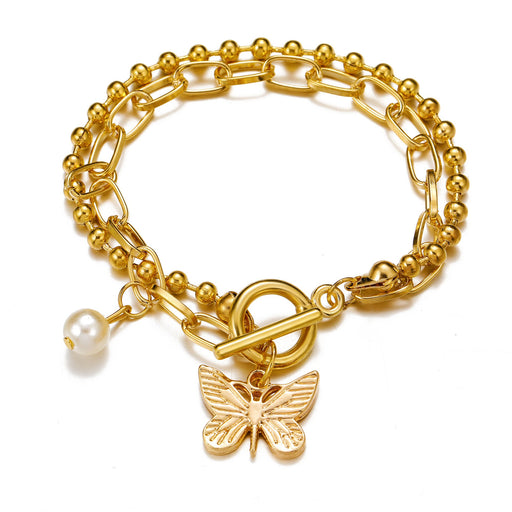 Bulk Jewelry Wholesale Bracelet gold Alloy Butterfly Pearl JDC-BT-xy202 Wholesale factory from China YIWU China
