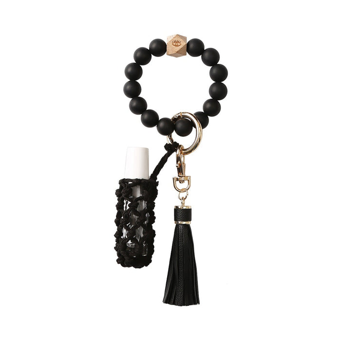 Wholesale Braided Hand Sanitizer Bag Silicone Beaded Keychain Wristlet MOQ≥2 JDC-KC-JM007 Keychains 杰米 MOQ2 black K68317 Wholesale Jewelry JoyasDeChina Joyas De China