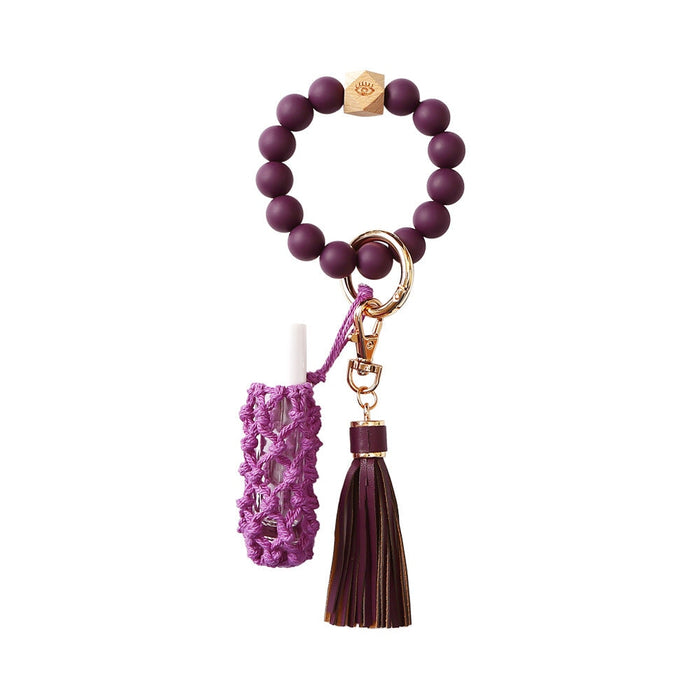 Wholesale Braided Hand Sanitizer Bag Silicone Beaded Keychain Wristlet MOQ≥2 JDC-KC-JM007 Keychains 杰米 MOQ2 purple K68317 Wholesale Jewelry JoyasDeChina Joyas De China