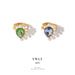 Wholesale Brass Drop Shape Glass Inlaid Highlight Pearl Ear Clip JDC-ES-YWLY053 Earrings 丽轶 Blue glass Wholesale Jewelry JoyasDeChina Joyas De China
