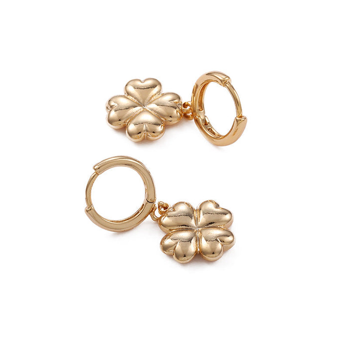 Wholesale brass gold plated four-leaf clover earrings JDC-ES-YWLY008 Earrings 丽轶 A Wholesale Jewelry JoyasDeChina Joyas De China