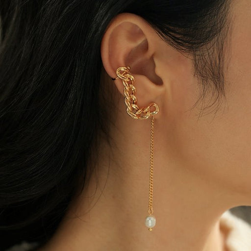 Wholesale Brass Gold Plated Real Pearl Chain Tassel Earrings JDC-ES-YWLY014 Earrings 丽轶 Wholesale Jewelry JoyasDeChina Joyas De China