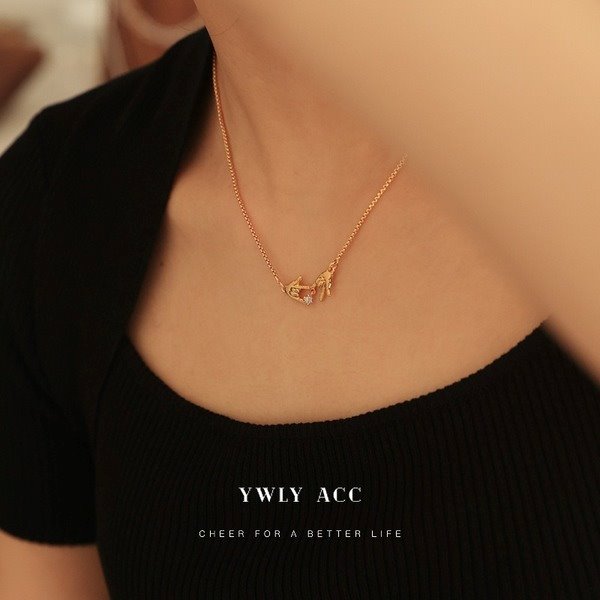 Wholesale brass gold plated zircon gesture necklaces JDC-NE-YWLY006 Necklaces 丽轶 Wholesale Jewelry JoyasDeChina Joyas De China
