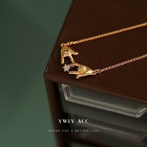 Wholesale brass gold plated zircon gesture necklaces JDC-NE-YWLY006 Necklaces 丽轶 Wholesale Jewelry JoyasDeChina Joyas De China