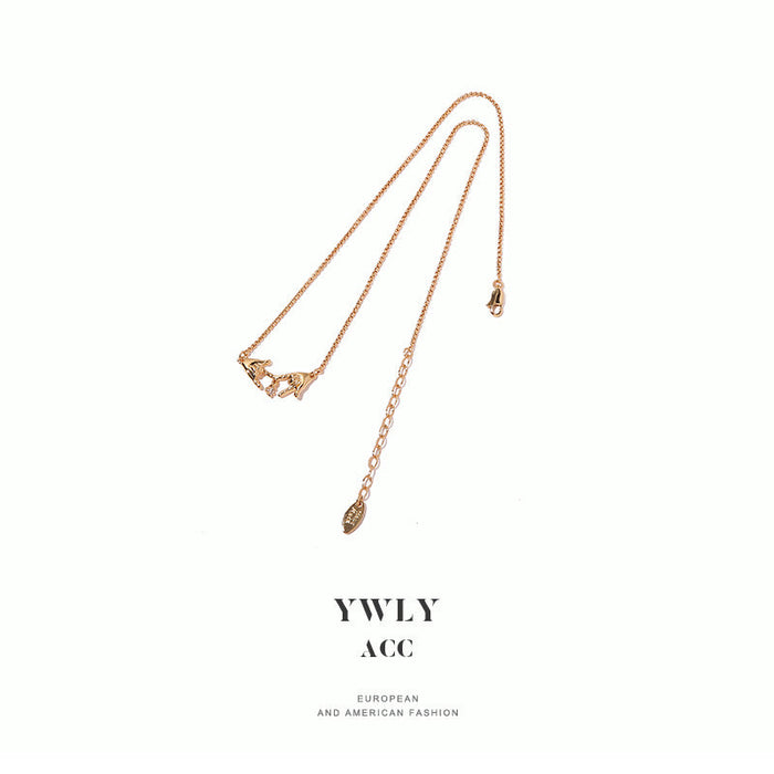 Wholesale brass gold plated zircon gesture necklaces JDC-NE-YWLY006 Necklaces 丽轶 A Wholesale Jewelry JoyasDeChina Joyas De China