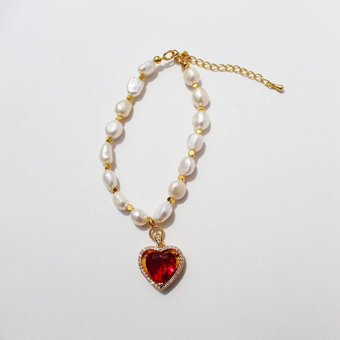 Wholesale Brass Gold Plated Zircon Pearl Heart Necklaces JDC-NE-BaoLi004 Necklaces 宝莉 Wholesale Jewelry JoyasDeChina Joyas De China