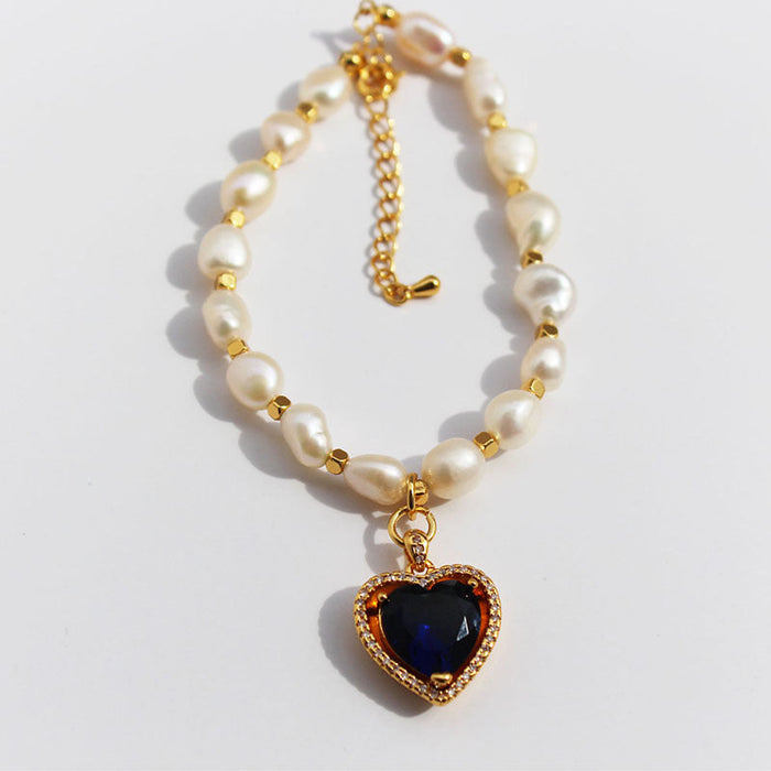 Wholesale Brass Gold Plated Zircon Pearl Heart Necklaces JDC-NE-BaoLi004 Necklaces 宝莉 blue bracelet Wholesale Jewelry JoyasDeChina Joyas De China