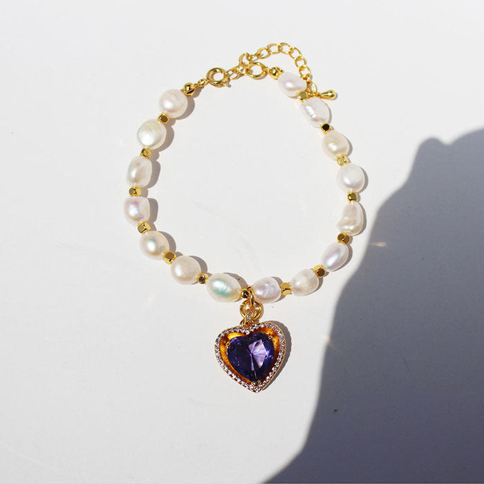 Wholesale Brass Gold Plated Zircon Pearl Heart Necklaces JDC-NE-BaoLi004 Necklaces 宝莉 purple bracelet Wholesale Jewelry JoyasDeChina Joyas De China