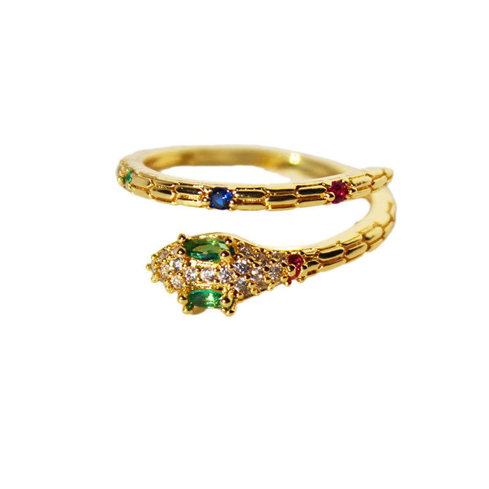 Wholesale brass gold plated zircon snake-shaped rings JDC-RS-BaoLi028 Rings 宝莉 Wholesale Jewelry JoyasDeChina Joyas De China