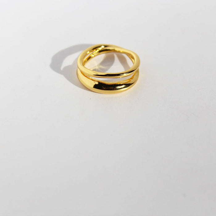 Wholesale Brass Gold Plated/Platinum Glossy Line Cross Ring JDC-RS-BaoLi063 Rings 宝莉 gold No. 7 Wholesale Jewelry JoyasDeChina Joyas De China